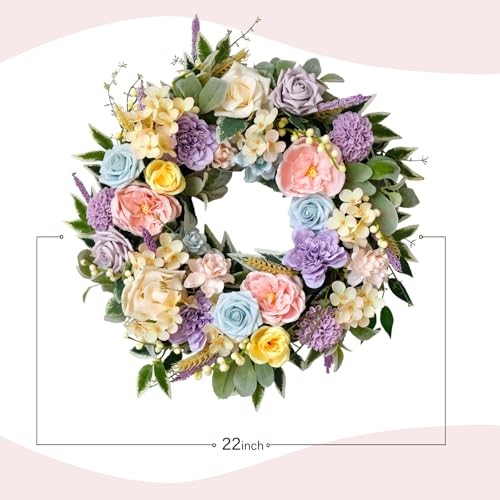Spring Summer Wreath for Front Door 22 Inch Artificial Floral Multicolor