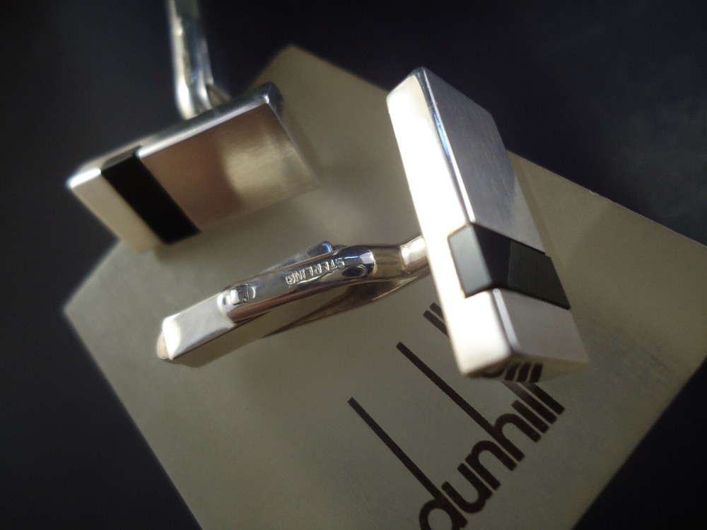 Alfred Dunhill .925 Silver Cufflinks - Onyx Panel - Hallmarked - Cased