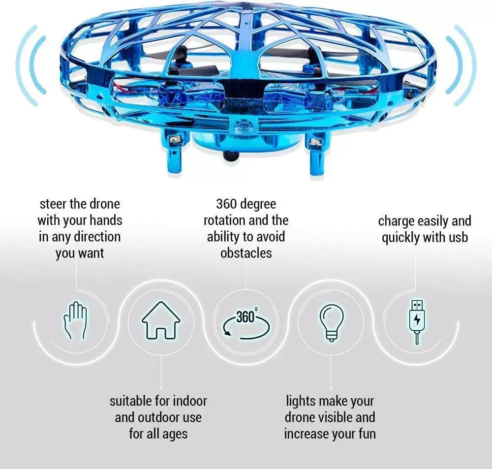 UFO Interact With Your Drone By Hand Blue