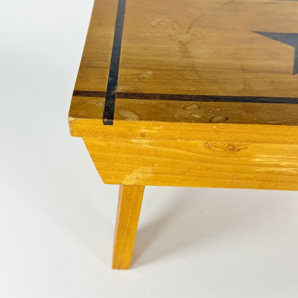 Rustic Wood Stool W/ Black Star Design Rectangular Stool Country Farmhouse Decor