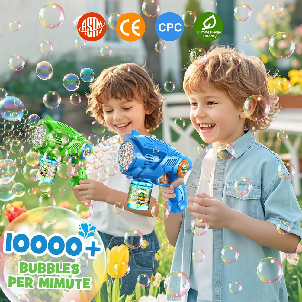 Bubble Gun Machine for Kids 4-8: 2-Pack Automatic Bubble Guns with 2 Bottles Ref