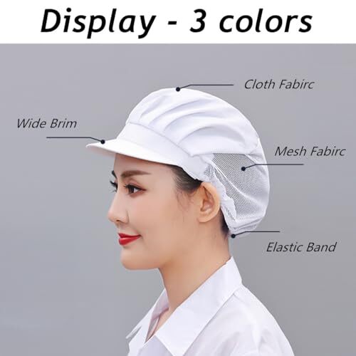3 Pcs Chef Hat, Adjustable Unisex Kitchen Cooking Cap with Brim, Half Mesh