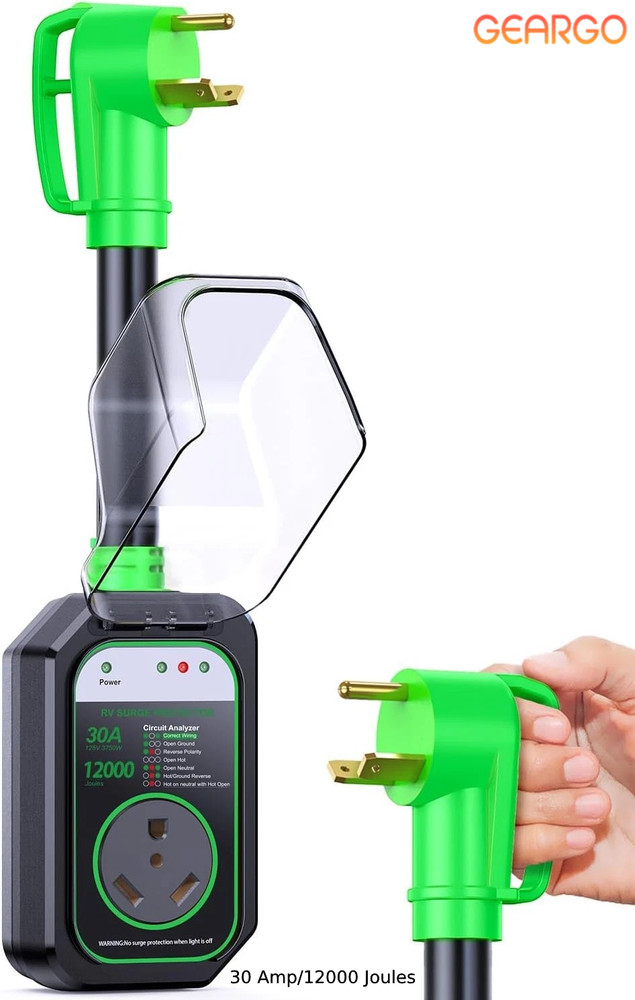 RV Surge Protector 30 Amp RV Circuit Analyzer (12000 J) With LED Indicator Light