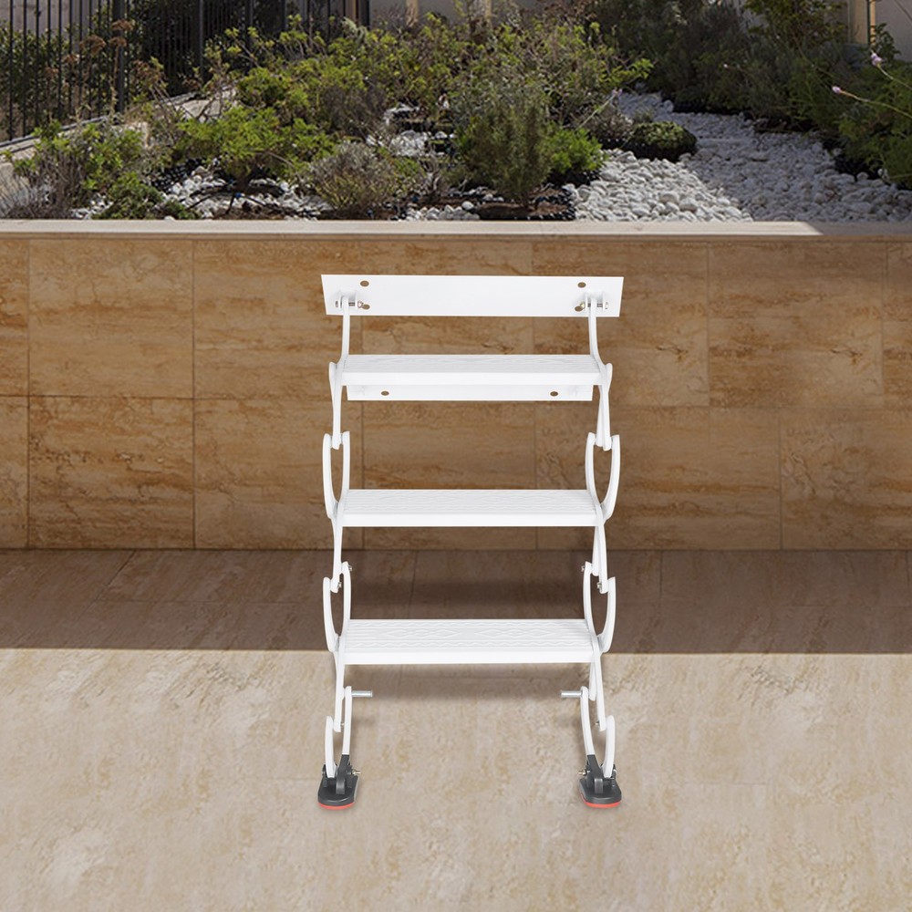 3 Steps Wall Mounted Retractable Ladder Pull Down Telescoping Step Ladder White