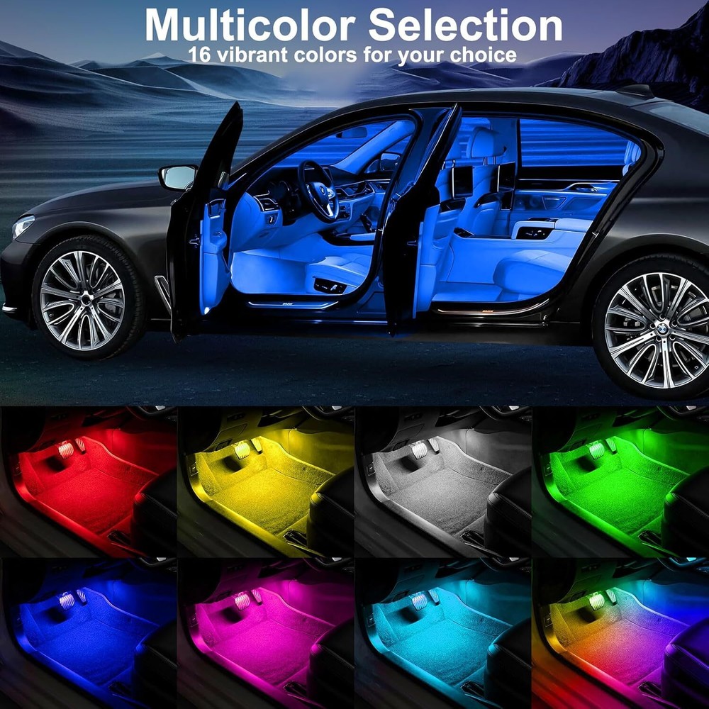 4 Pcs Wireless Interior Car Led Lights with Remote Control, 16 Colors