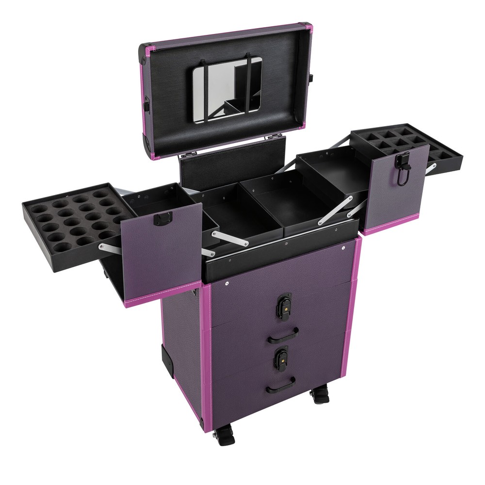 Rolling Makeup Case Beauty Organizer Box Lockable Cosmetic Case Trolley