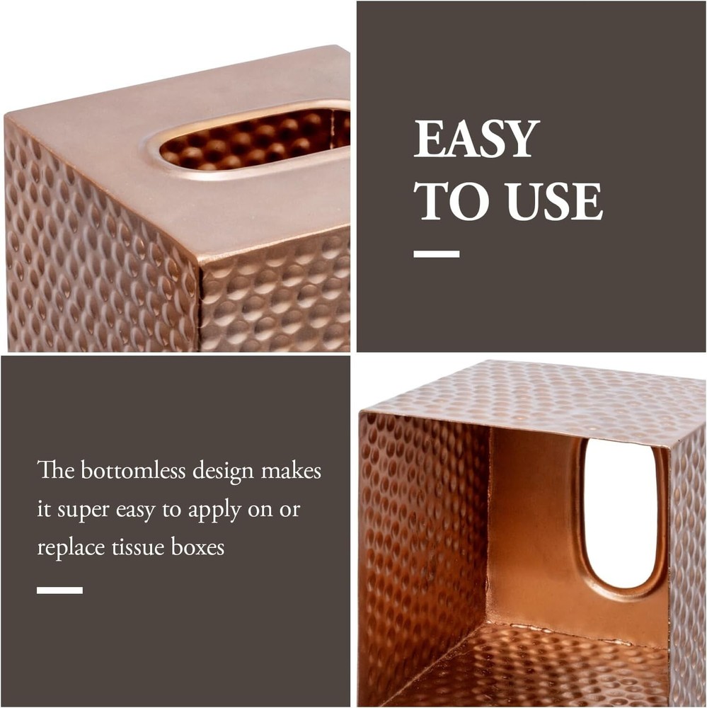 Bathroom Decorative Copper Metal Tissue Box, Tissue Holder with Open Bottom