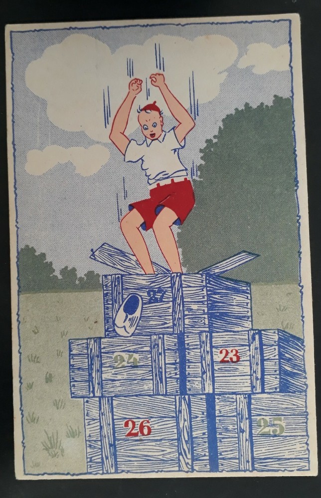 Undated Netherlands? Postcard with Boy in Clogs on Crates Unused