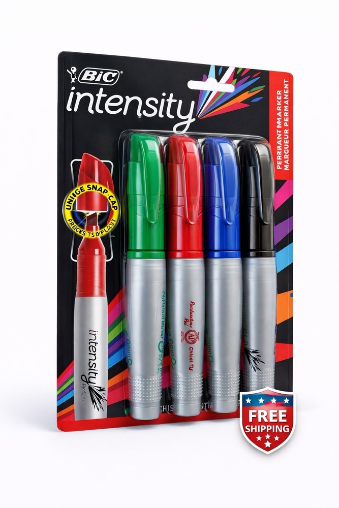 BIC Intensity Permanent Markers Chisel Tip Assorted Colors 4 Markers (2 Pack)