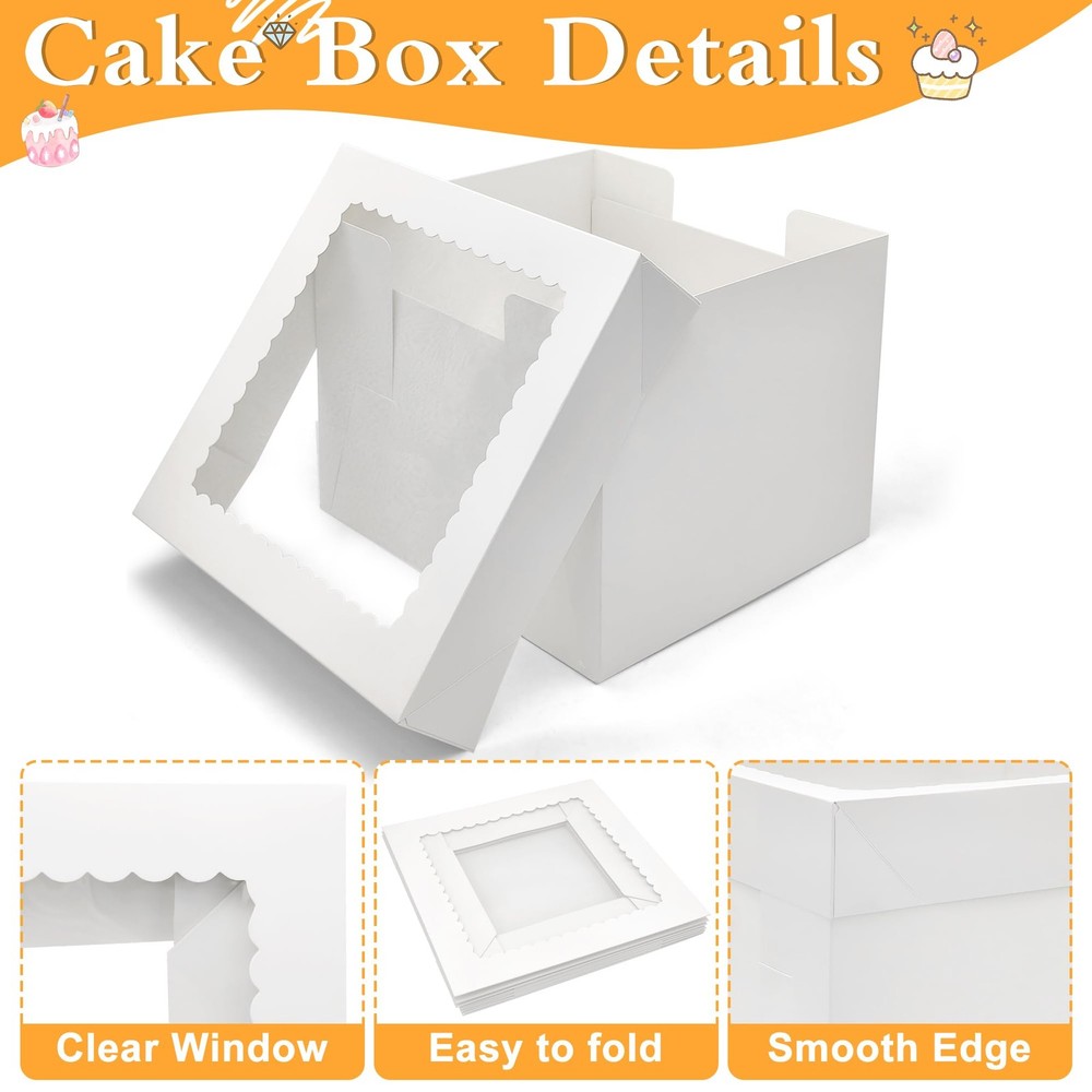 3 Pack Cake Boxes10x10x8 Inches,White Bakery Boxes with Window,cardboard cake...