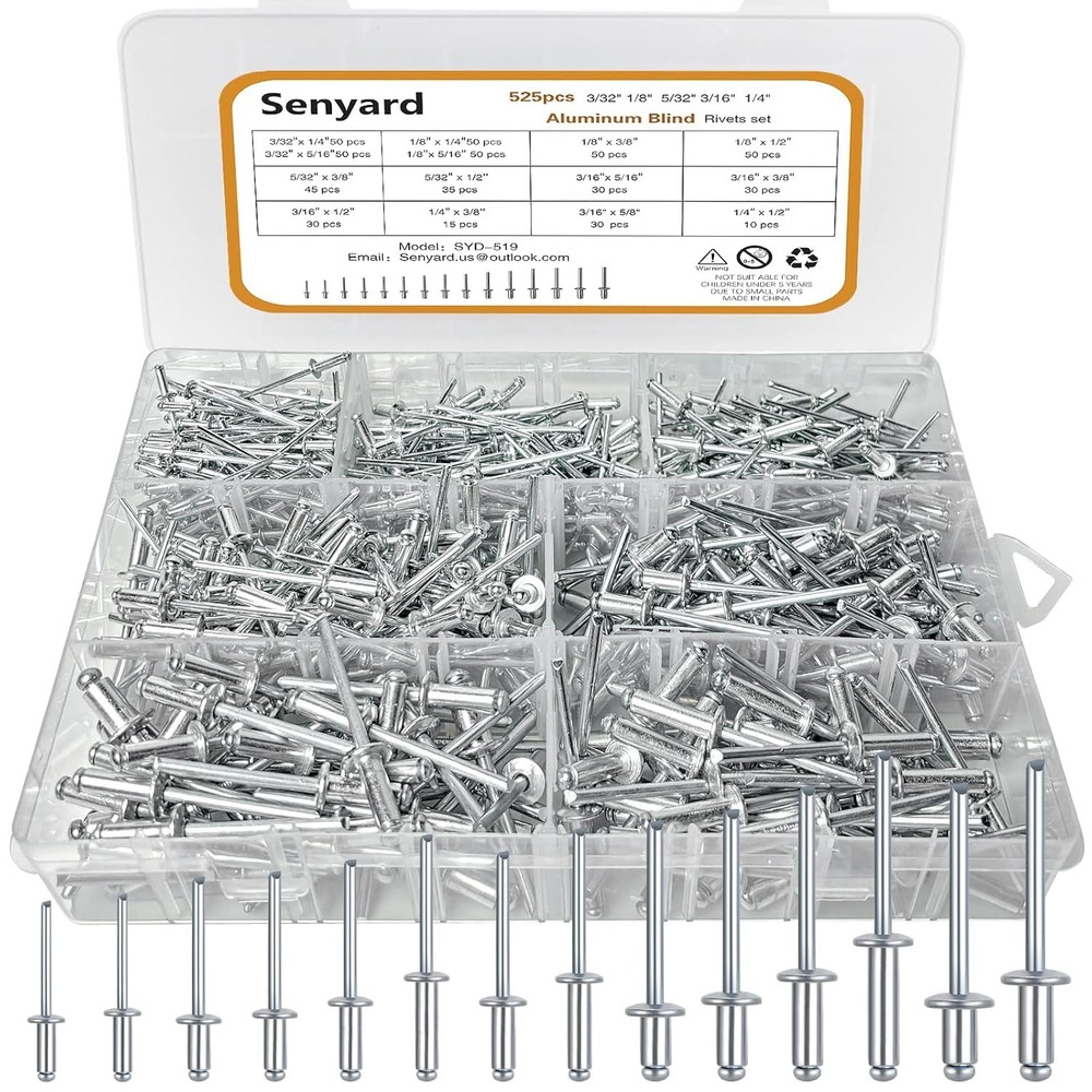 525 Pcs pop Rivets, Pop Rivets Assortment Kit, Aluminum Rivets kit, Pop Rivet...