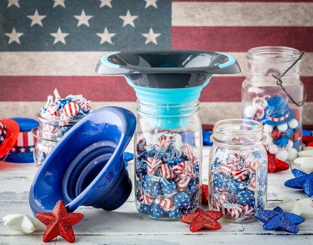 Collapsible Silicone Funnel Blue Wide Mouth