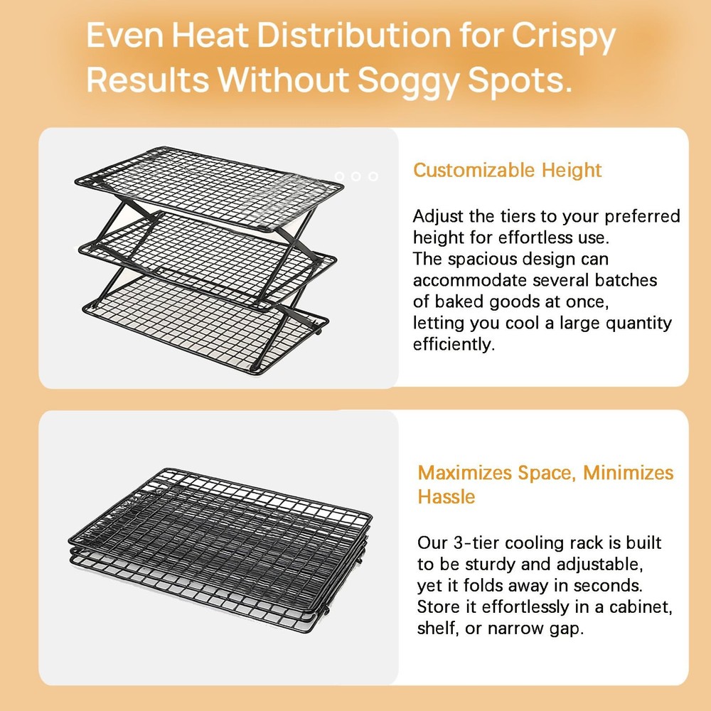 2-Tier Collapsible Cooling Racks, Detachable Wire Cooling Rack Stackable Dryi...