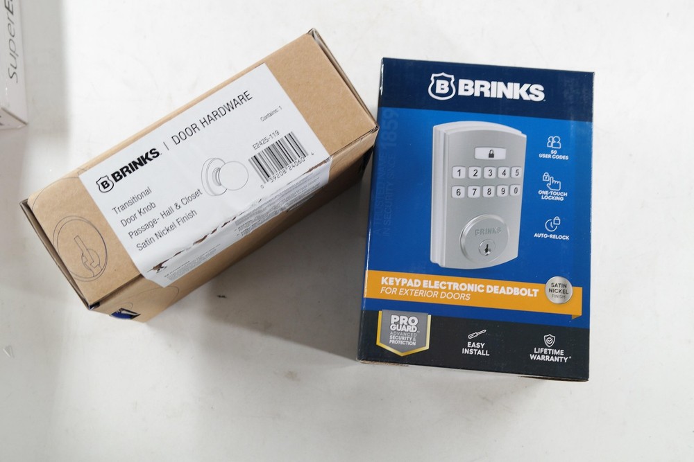 Brinks Keypad Electronic Deadbolt Satin Nickel Lock W/ Passage Door Knob Silver