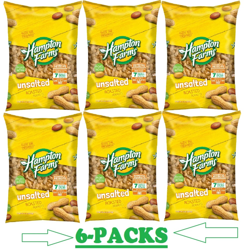 6 Pack -  Hampton Farms Unsalted In-Shell Peanuts (5 lbs.)