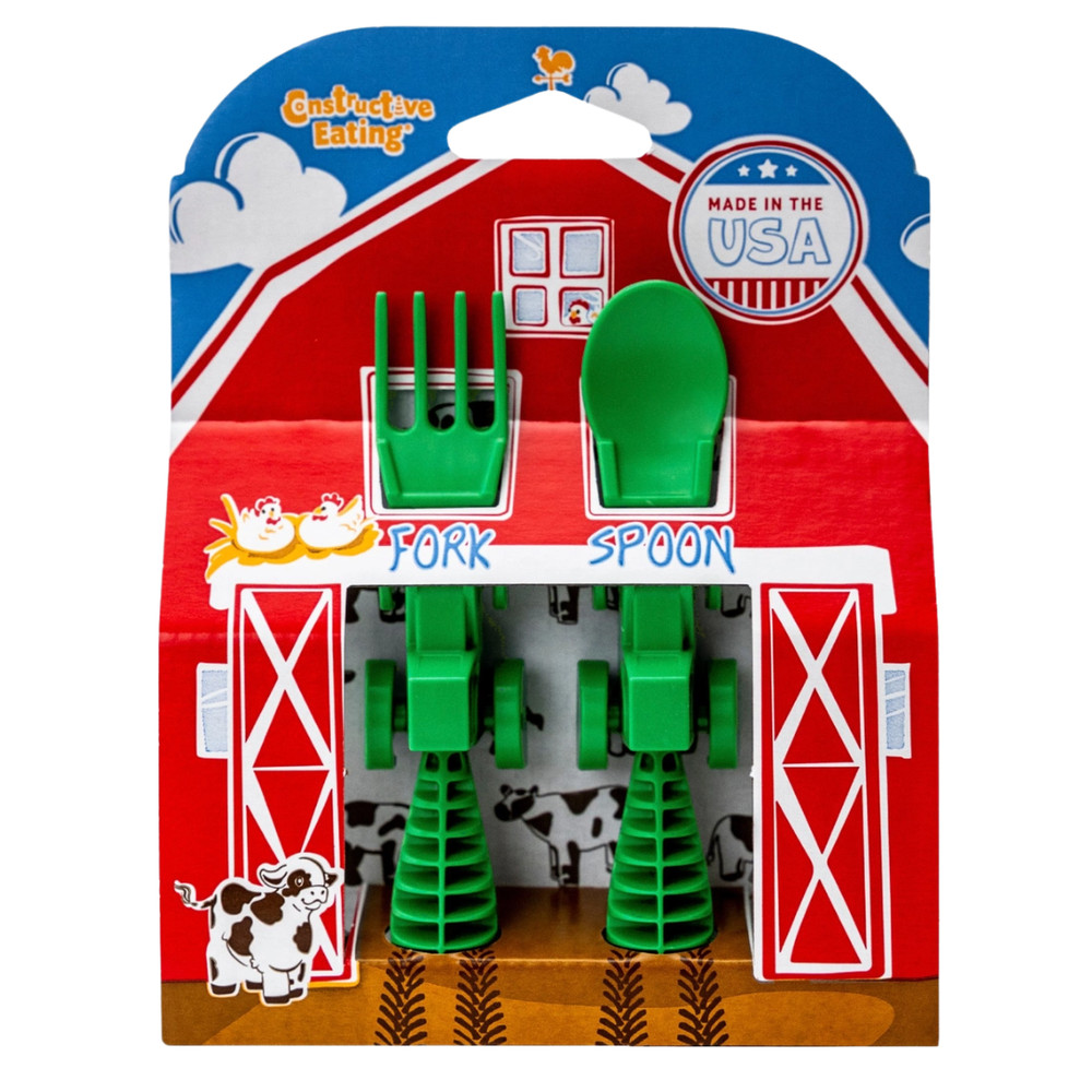 Constructive Eating Green Tractor Utensils - Set of 2