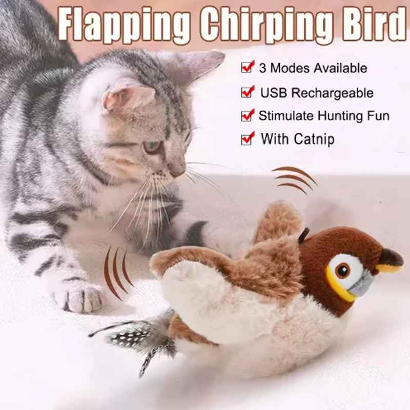 USB Interactive Flying Bird Cat Toy Realistic Sparrow Simulation Electronic US