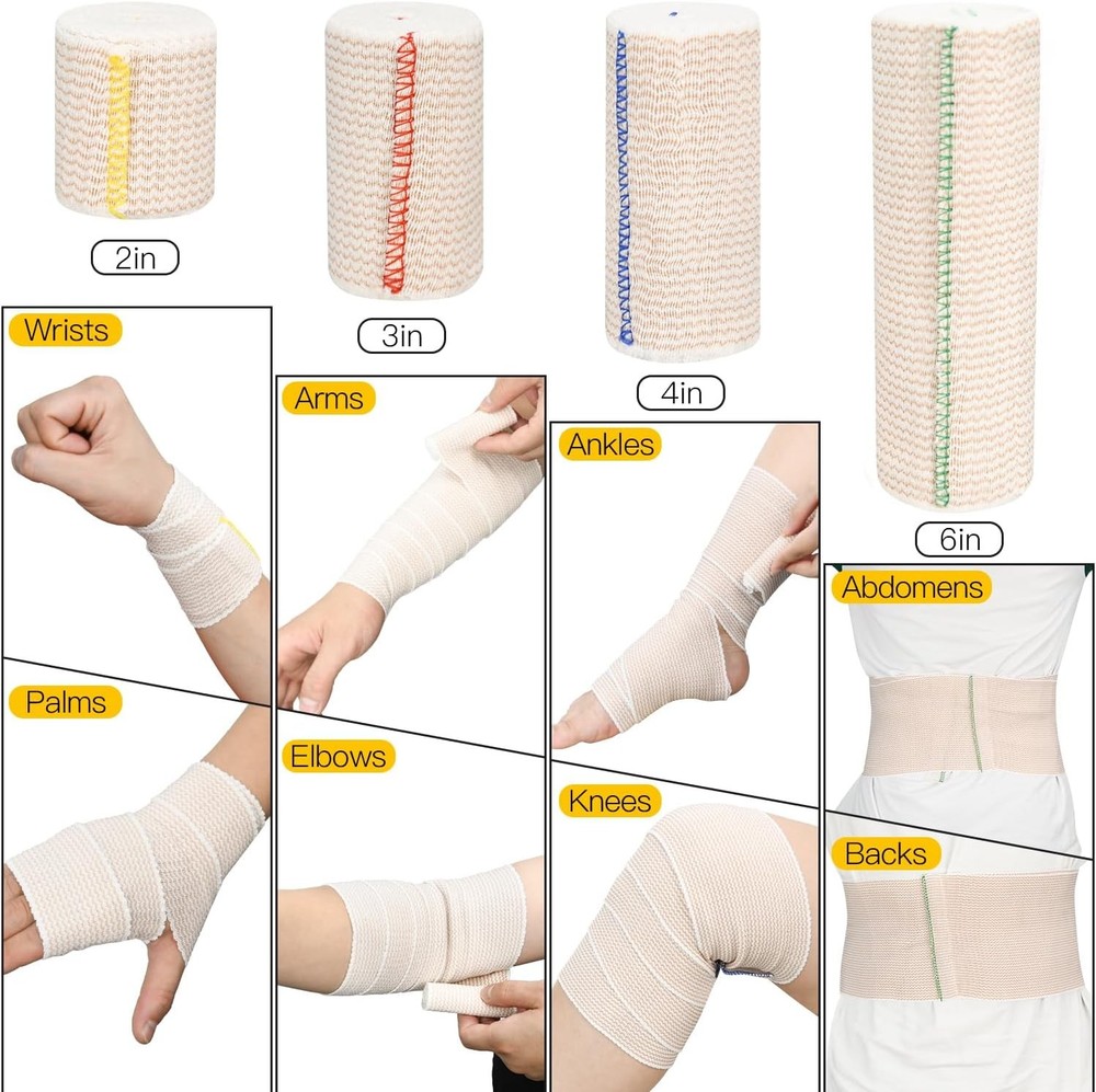 6 Pack (2×3", 2×4", 2×6") Elastic Bandage Wrap Reusable Hook and Loop Rolls