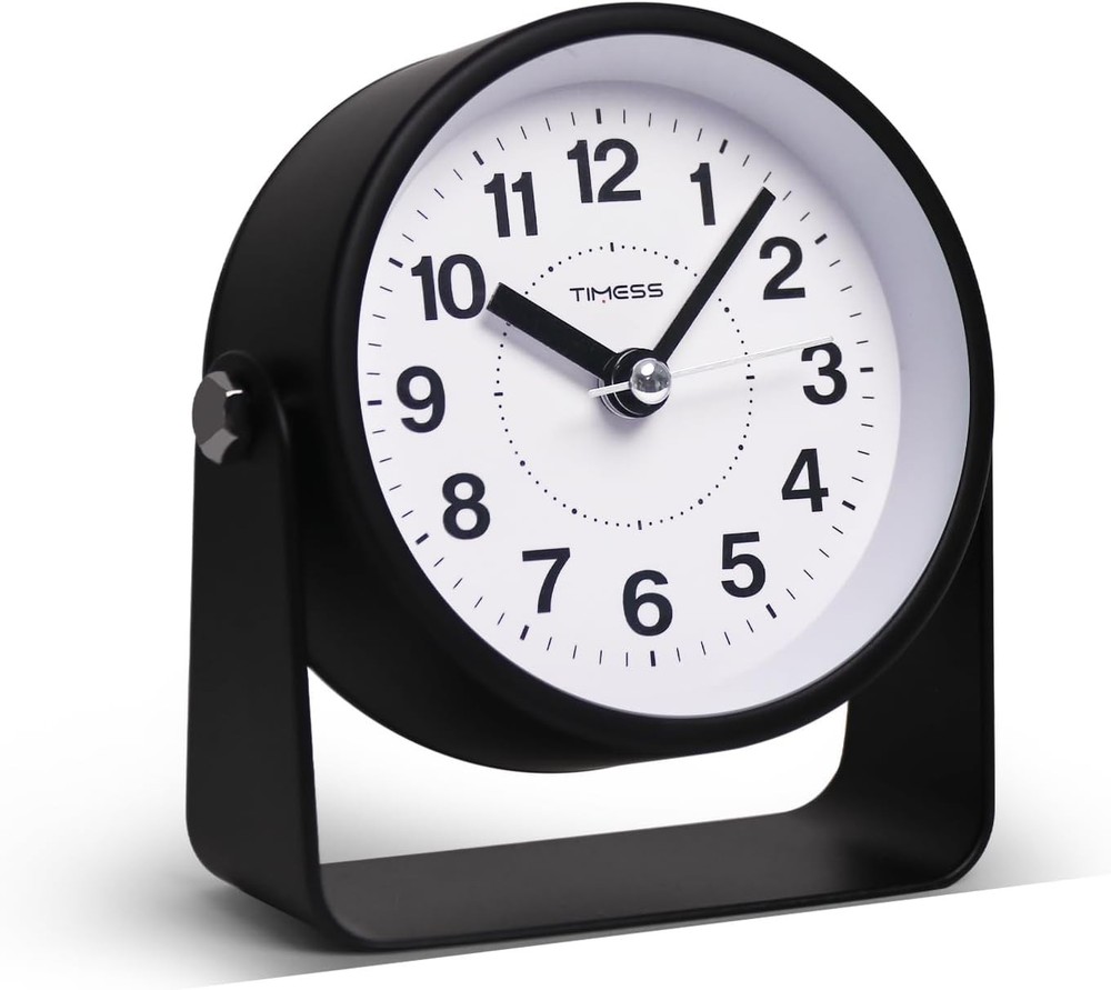 Analog Alarm Clock, Silent Non-Ticking Quartz Movement, Black