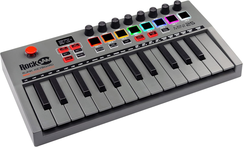 , Go 25 Key USB and Bluetooth MIDI Keyboard Controller with 8 Backlit Drum Pads,