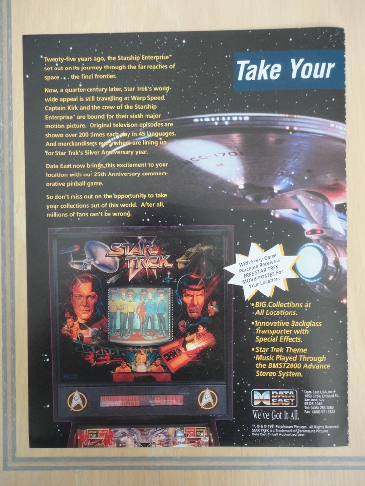 Star Trek Pinball Machine 2 Page Original Magazine Pull Out Advertisement