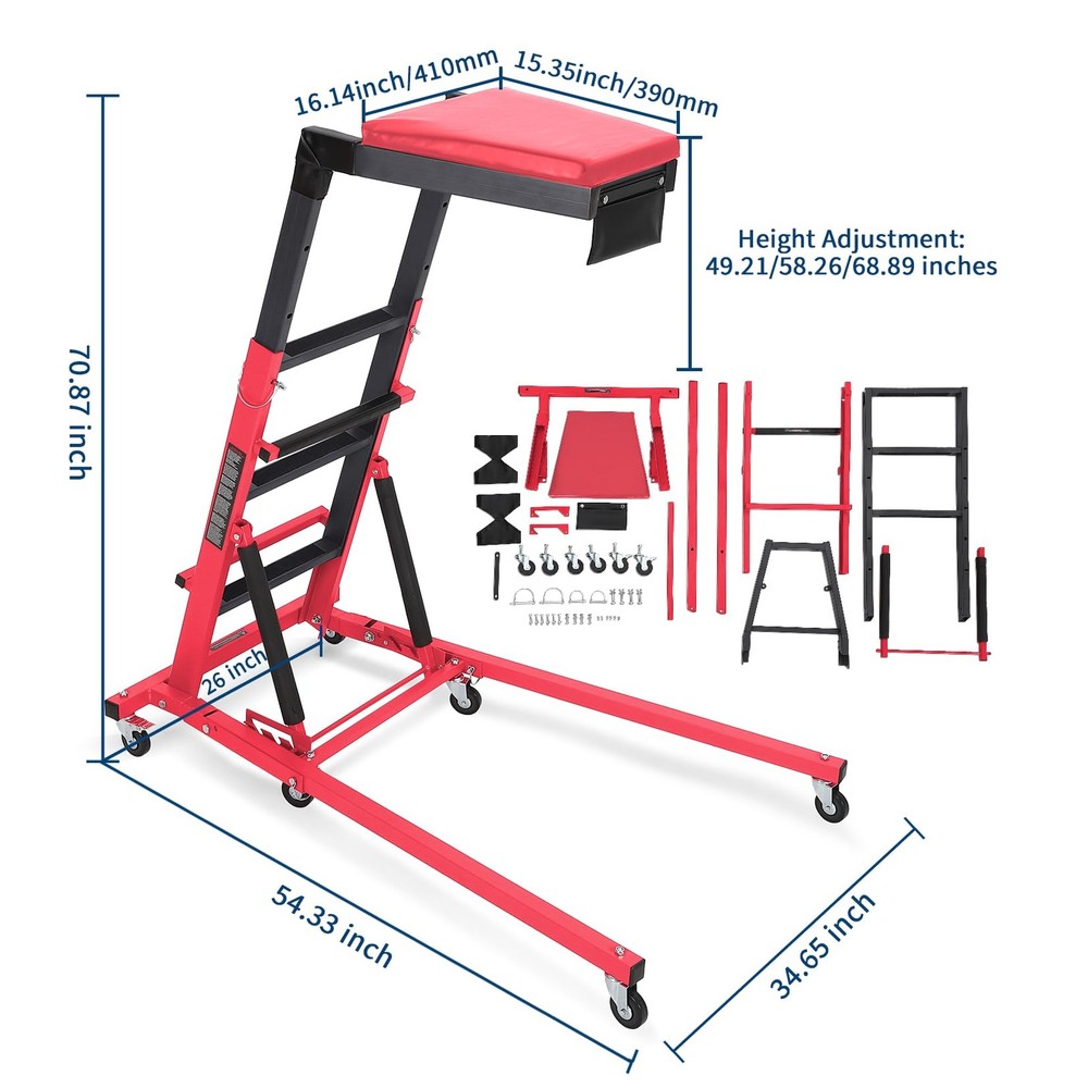 Automotive Topside Creeper 400LBS Adjustable Height Movable w/6 Wheels,Workshop