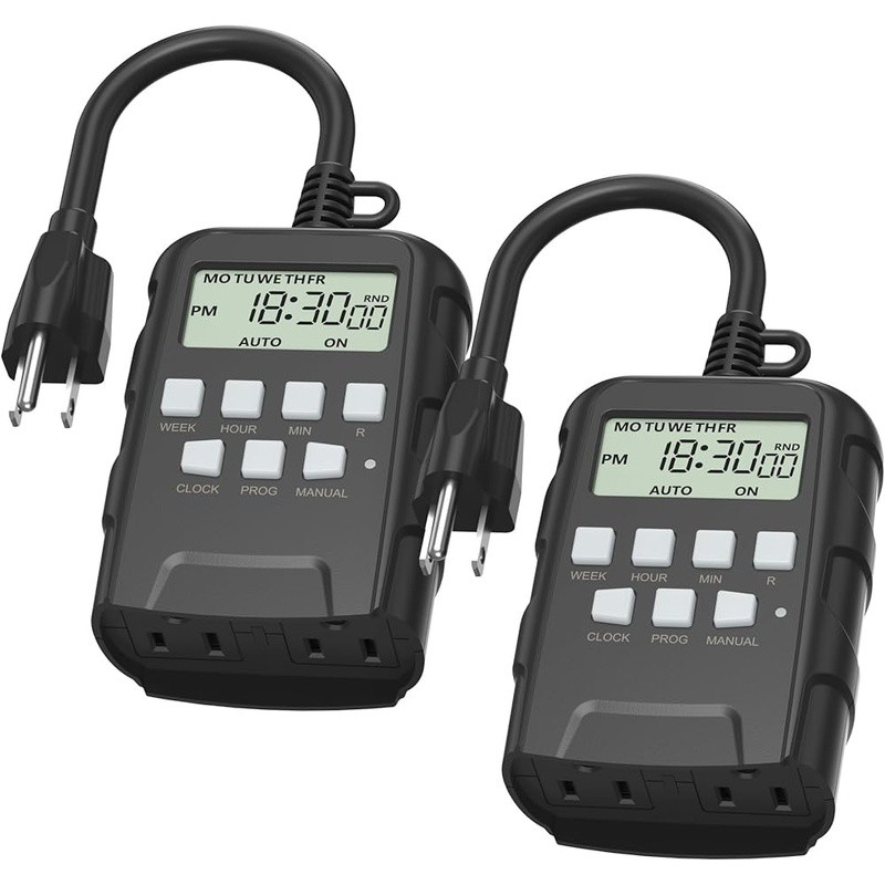 Digital Outdoor Timer Dual Outlets 8 Programmable Settings Waterproof Device New