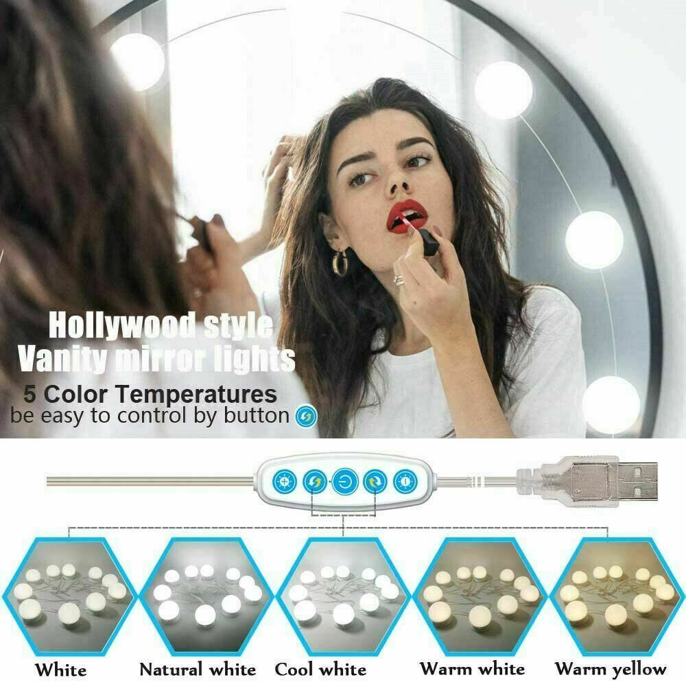 Make Up Mirror Lights 10 LED Kit Bulbs Vanity Light Dimmable Lamp Hollywood
