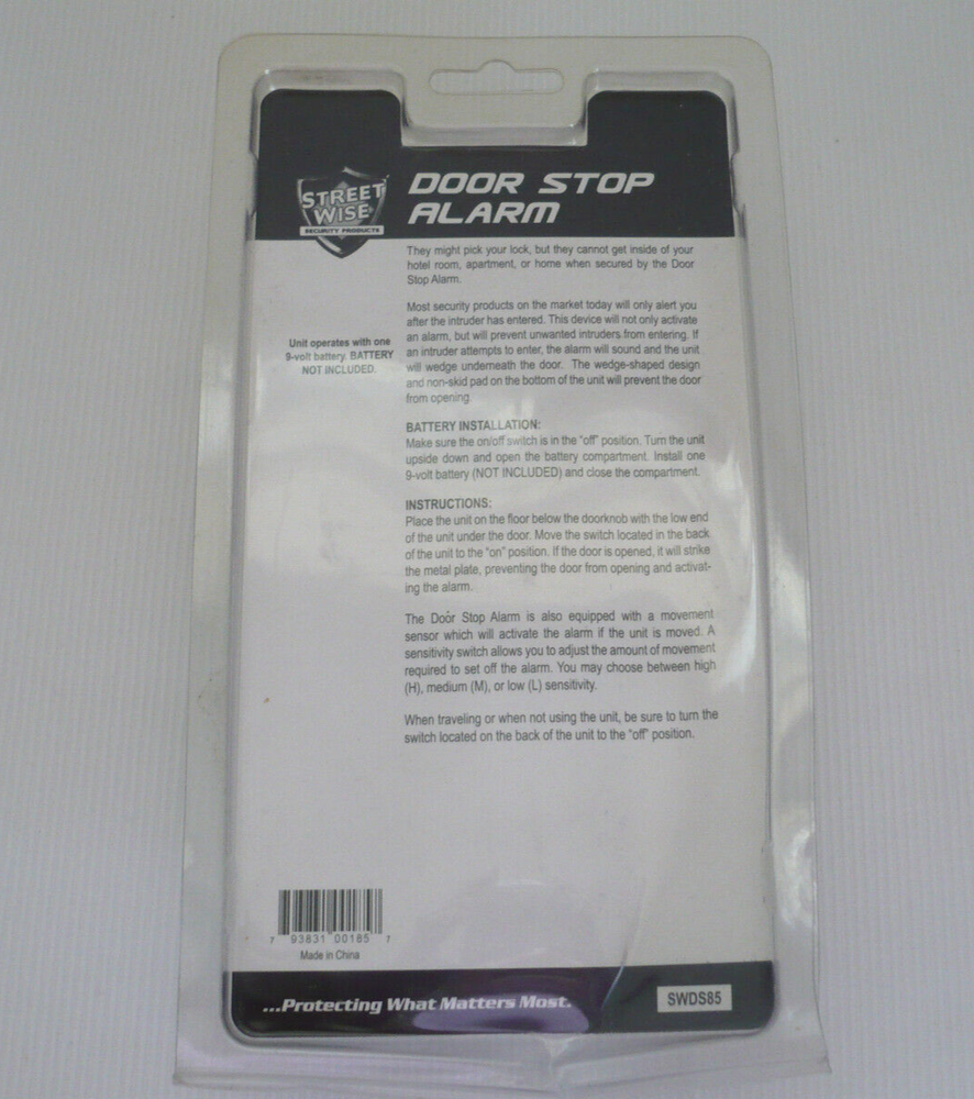 Street Wise Door Stop Alarm Sealed Pkg
