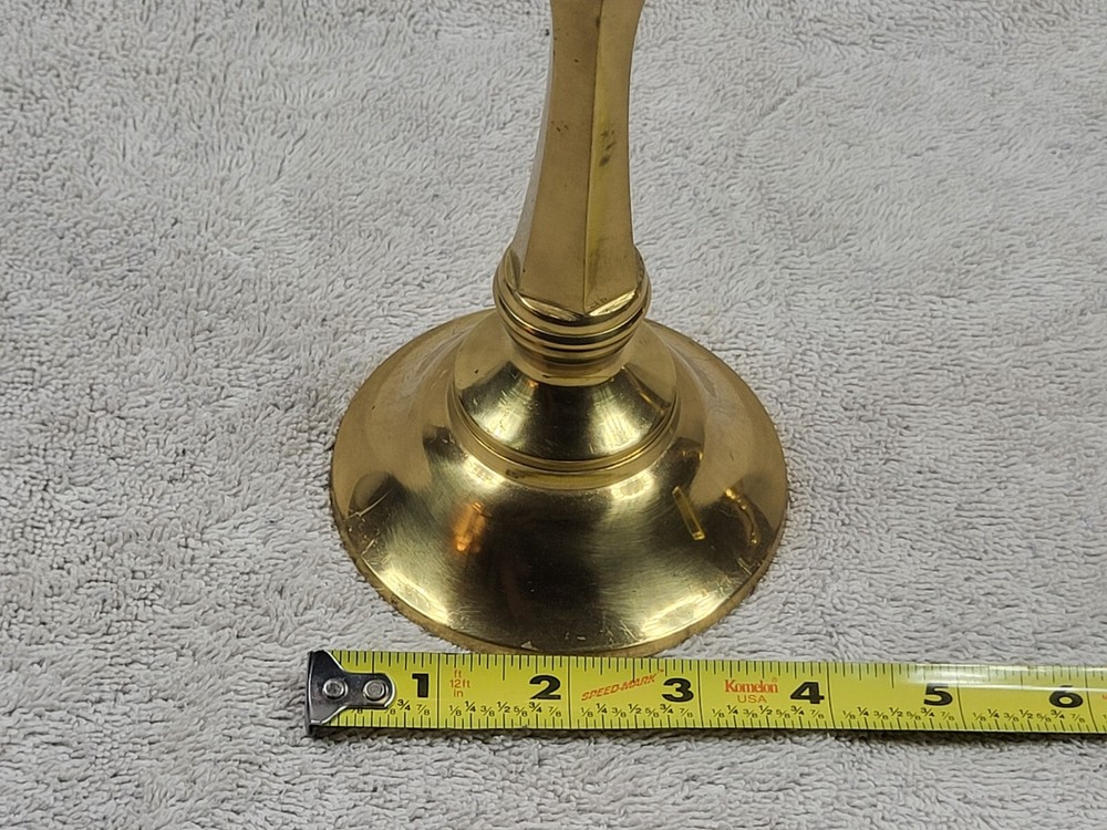 Vintage Solid Brass Hexagon Stem 7/8" Tapered Candlestick Holder Pair
