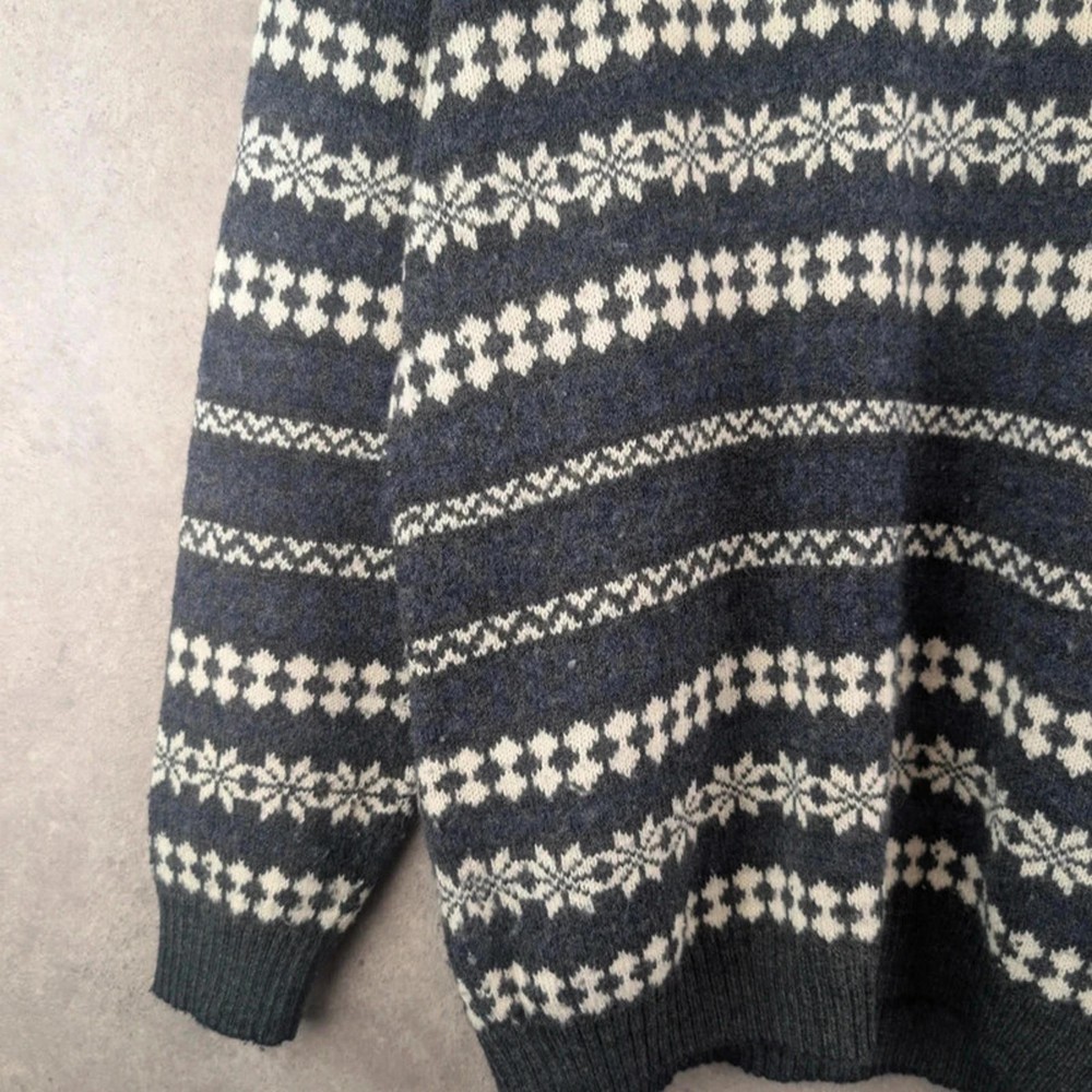 Vintage Jumper Mens Large Grey Knitted Retro Pullover