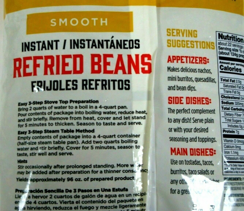Cookquik Dehydrated Refried Beans Smooth 30-Ounce Packages