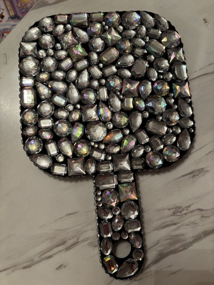 Bling Black Rhinestone Hand Mirror