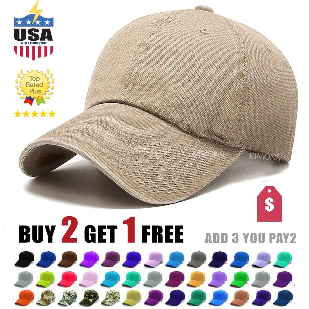 Plain Baseball Cap Solid Color Blank Army Hat Ball Men Women Hook-N-Loop VC wool
