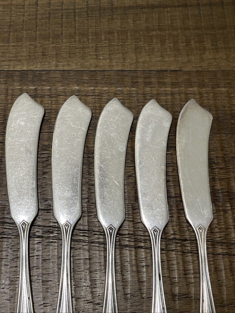 5 Oneida Silver Webster II Flat Handle Butter Spreaders