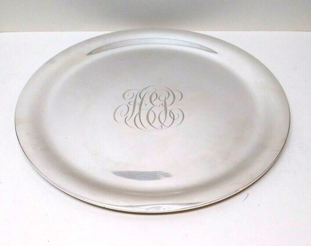 Sterling Silver  Round Tray Monogramed By Tuttle Silversmiths 652 Gr.