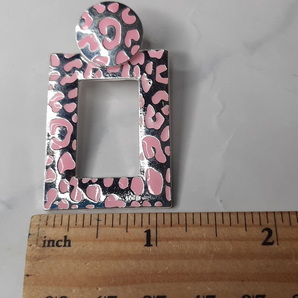 Pink and Silver Animal Print Geometric Dangle Earrings