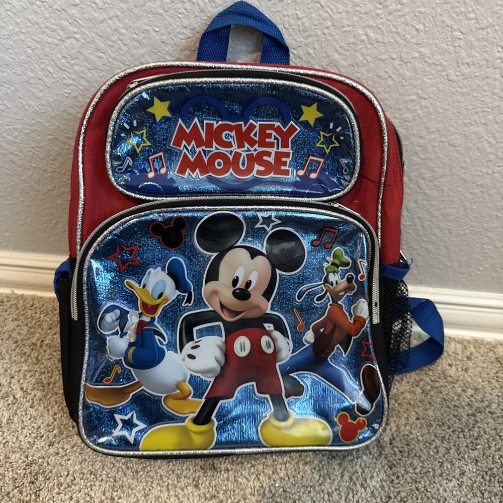 MICKEY MOUSE&FRIENDS 12” BLUE METALLIC BACKPACK WITH 3 COMPARTMENTS