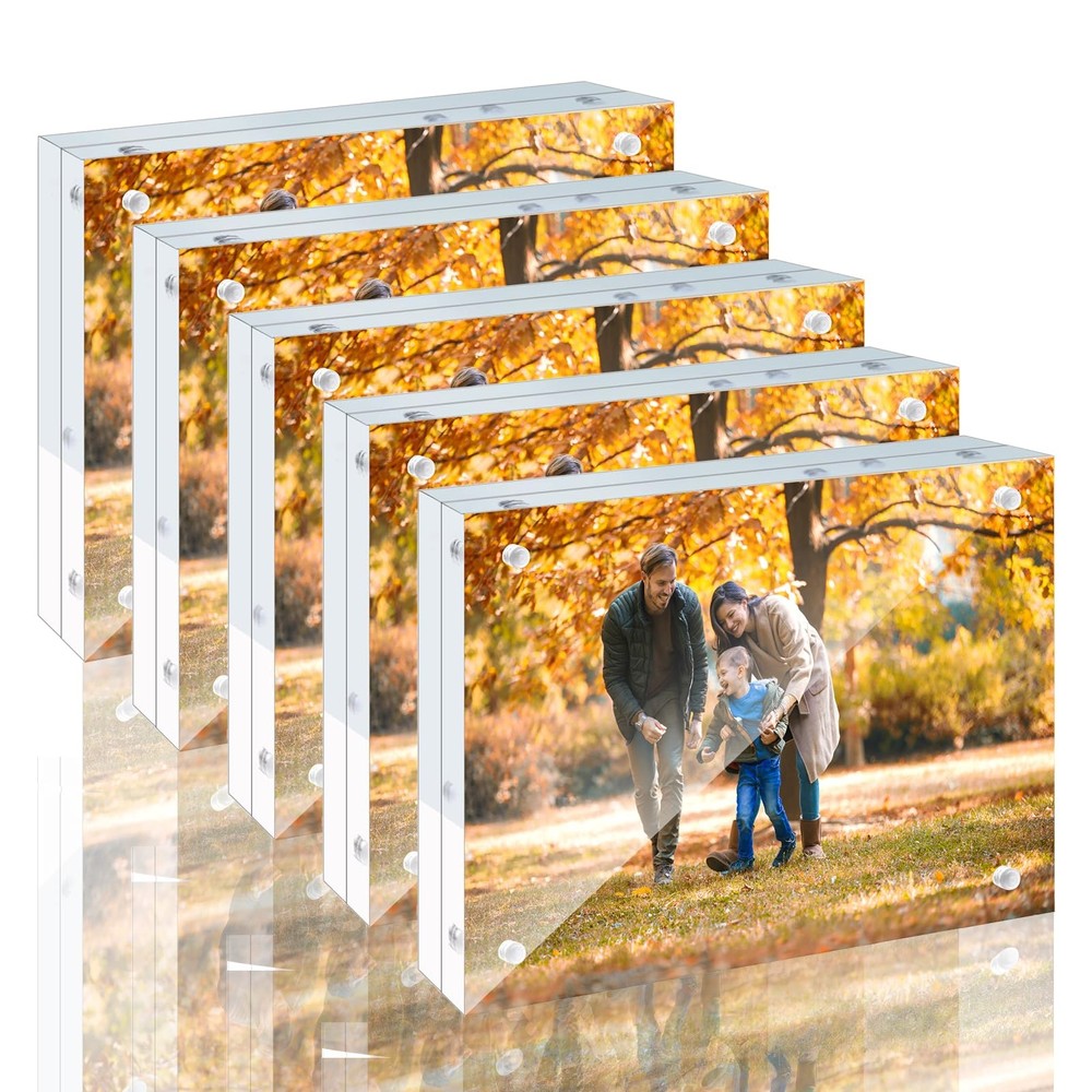 5 Pack 5x7 Acrylic Picture Frames - 20% Thicker Double Sided Magnetic Frame w...