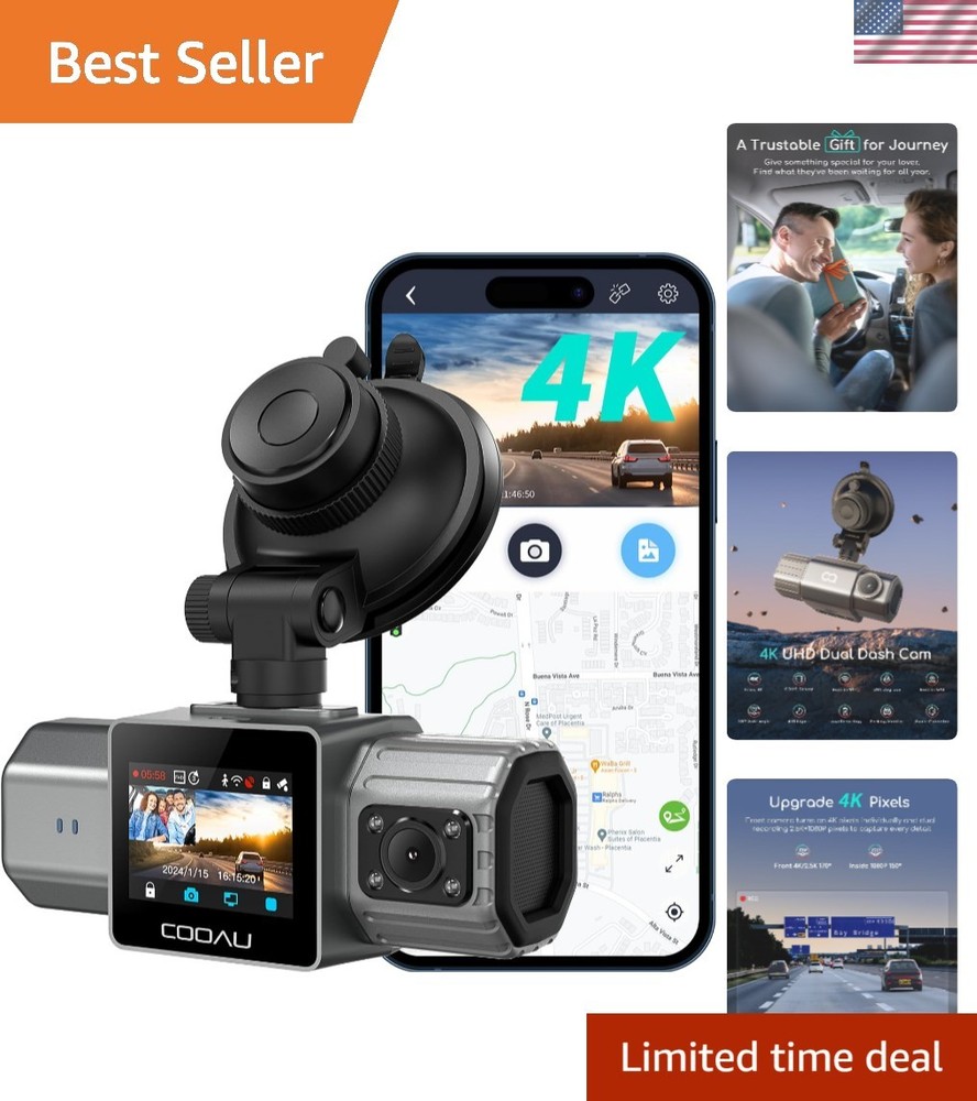 4K Dual Dash Cam with Built-in GPS & Motion Detection for Rideshare