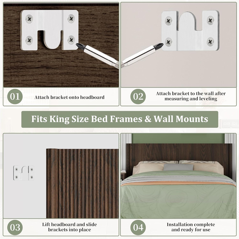 King Size Headboard Only, Modern Fluted Wall-Mounted Head Board with Lighting, B