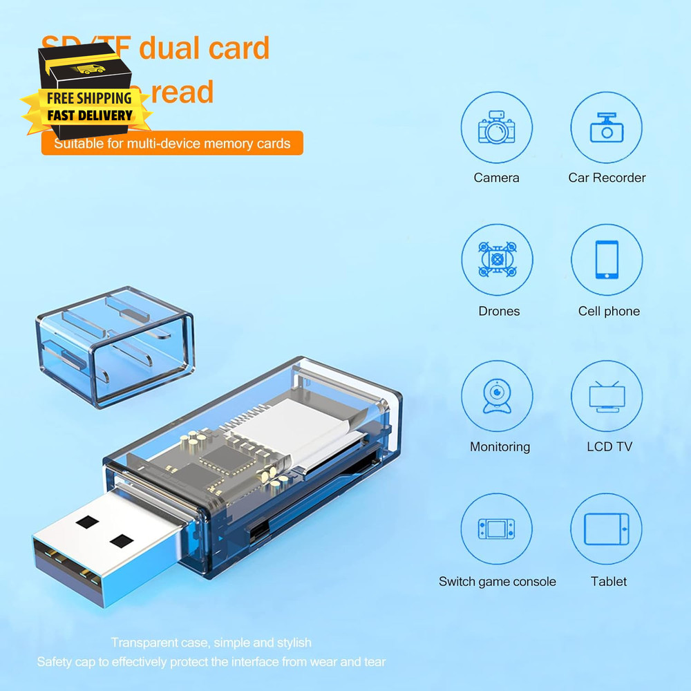2 Pack USB SD Card Reader for PC, Micro SD Card to USB Adapter, Dual USB and USB
