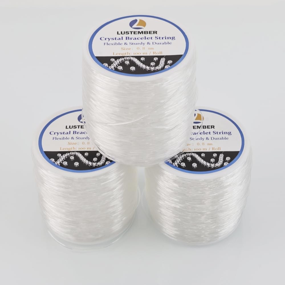 0.8 mm Stretchy Bracelet String, 3 Rolls Durable Elastic String, Clear Bead C...