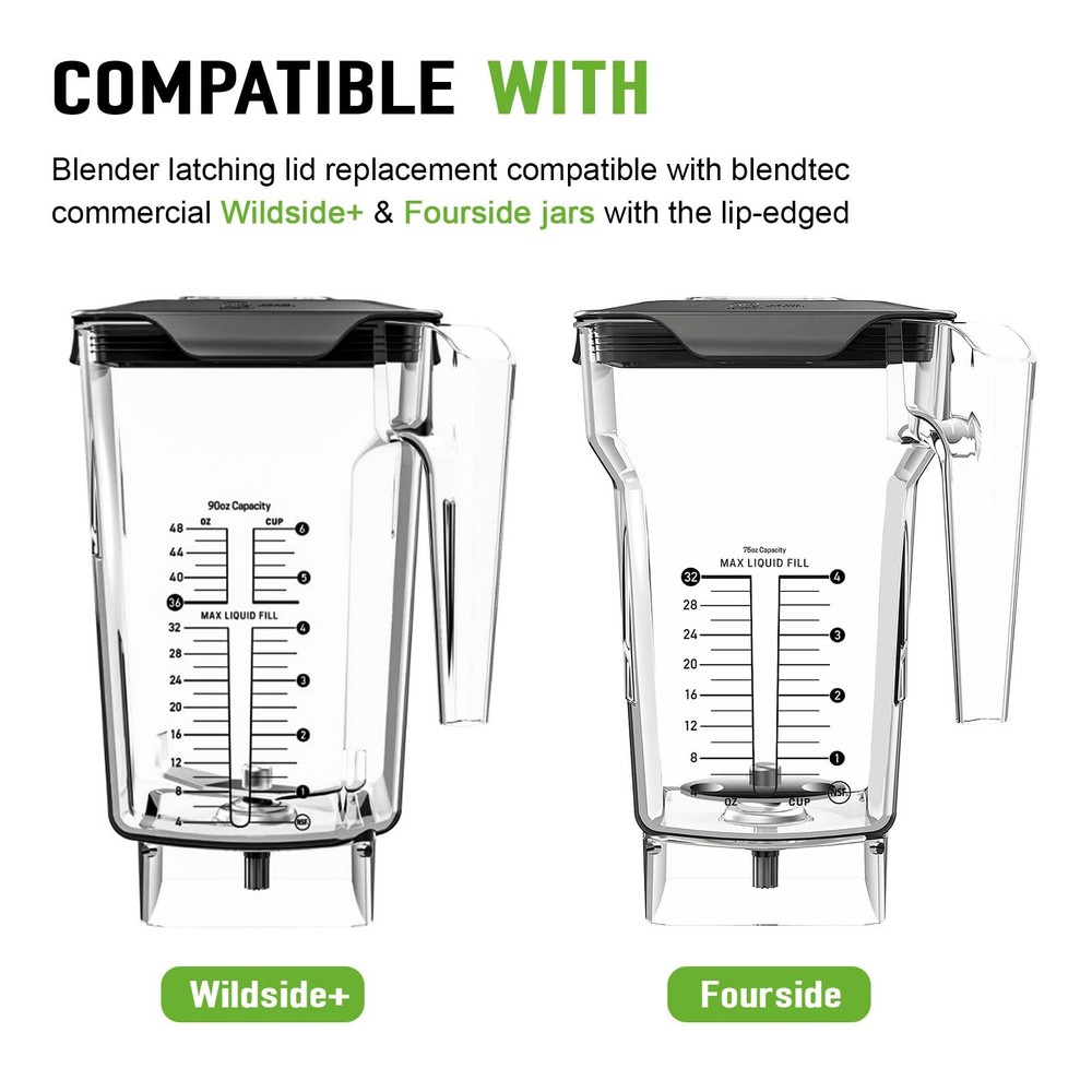 Blender Latching Lid Replacement For Blendtec Commercial Wildside & no, Black