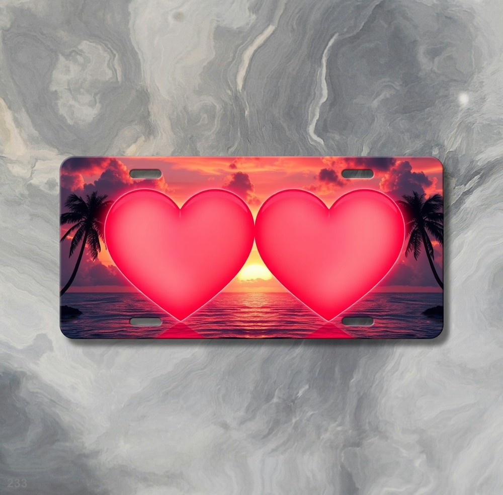 Romantic Double Hearts Style Your Name License Plate Editable Front Plate