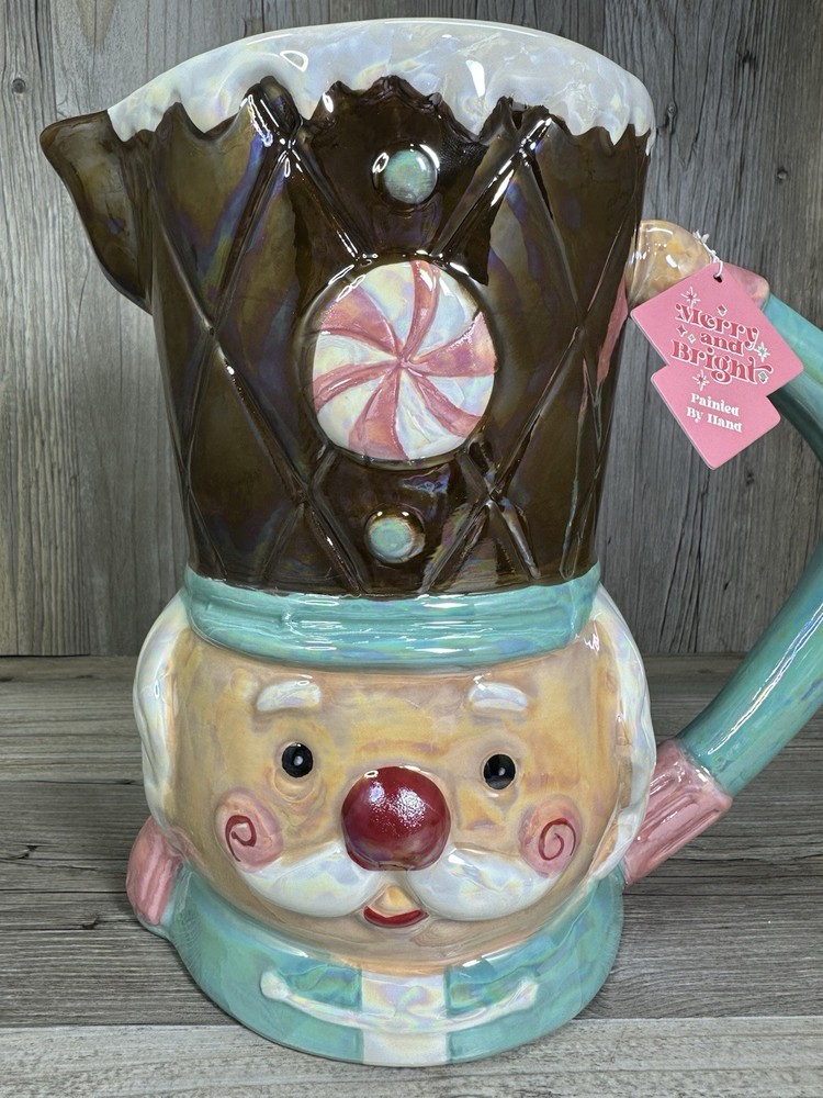 NEW Merry & Bright NUTCRACKER PITCHER Iridescent Pastel Mint Candy Luster Blue