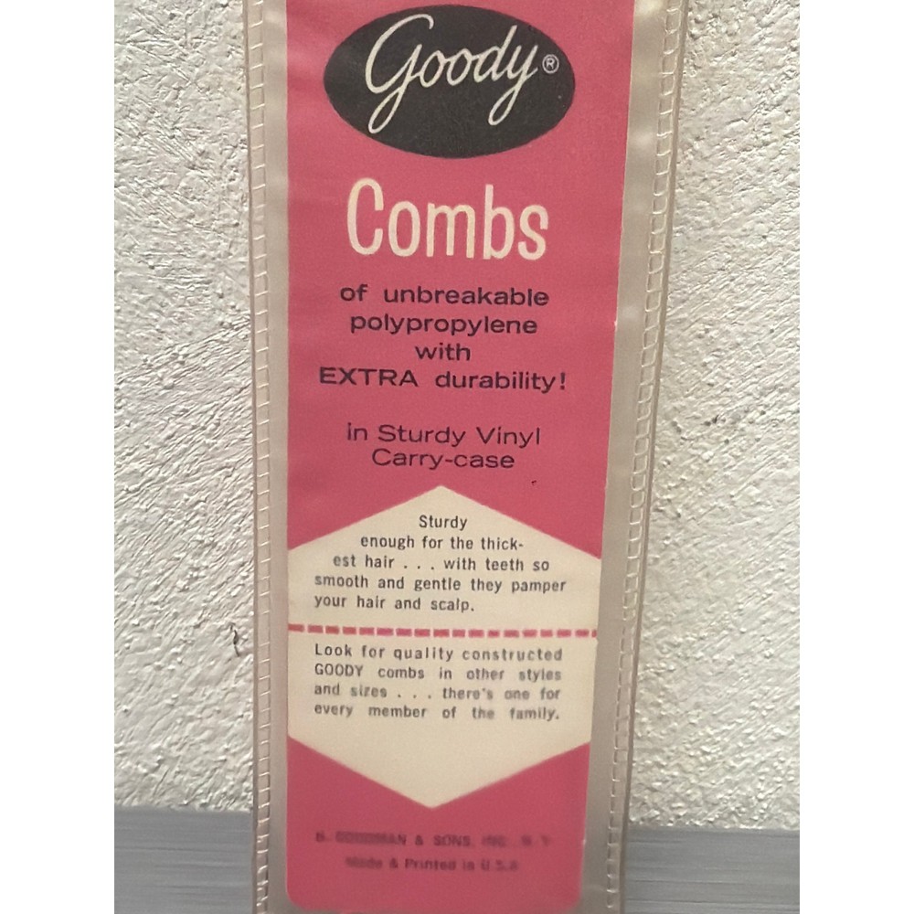 Vintage Goody Unbreakable Teasing Comb Light Pink #125 Open Package