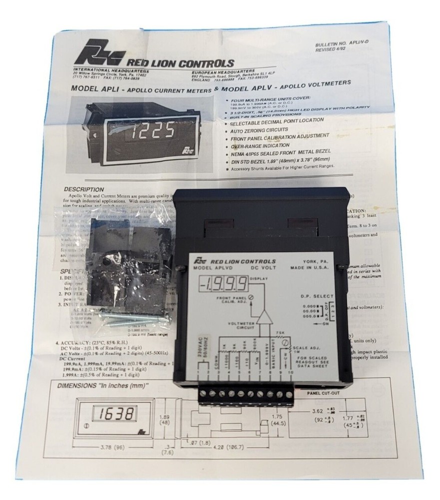 NEW RED LION APLVD410 PANEL VOLTMETER MODEL APLVD