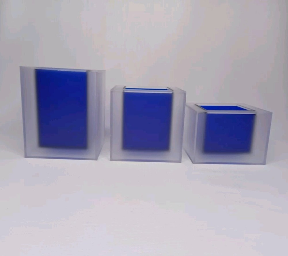 Square Blue Plastic Containers Set For Bathroom