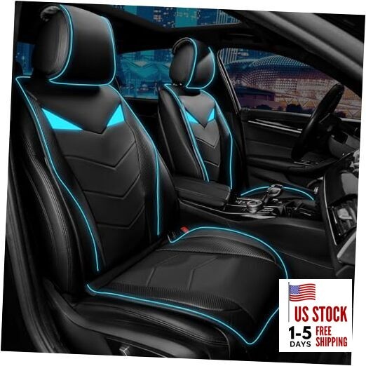 Led Light Leather Front Seat Covers 2pcs, Waterproof Two Front Mint Light